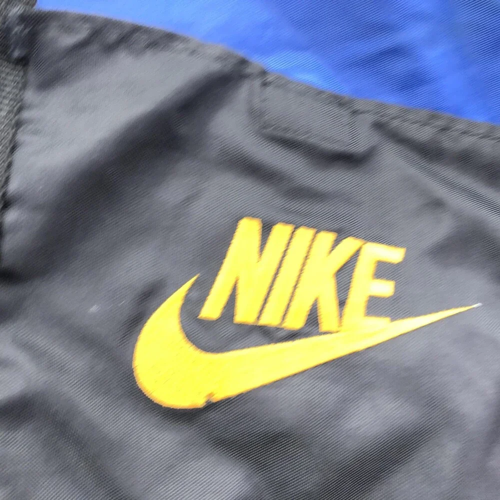 Vintage Nike Blue Duffel Bag Nylon Gym Travel Sports Carry On Bag Black Yellow